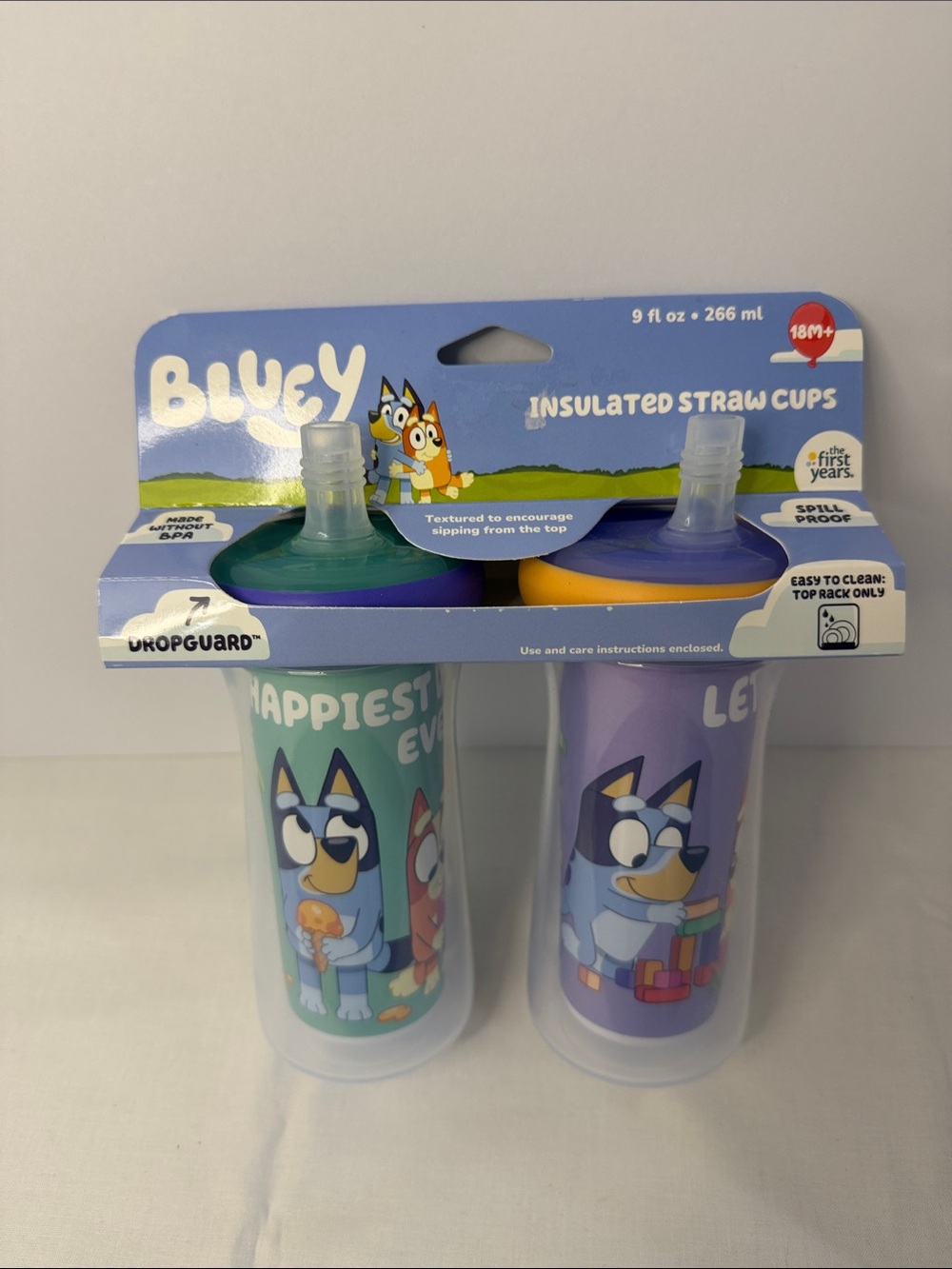 Bluey Insulated Straw Cups - Pack of 2 (Green & Purple)